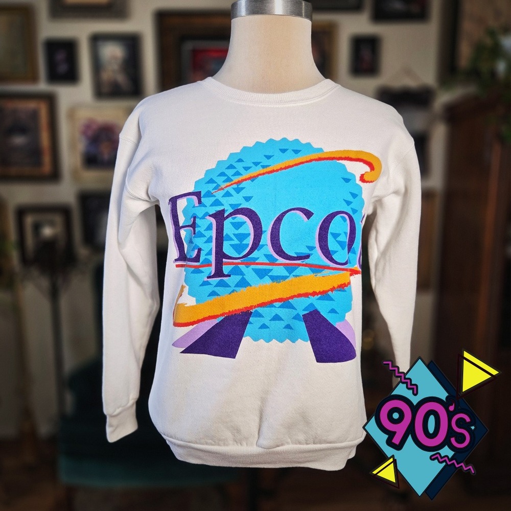 Disney Epcot Sweatshirt Vintage 90s White Graphic Pullover Disney Designs‎ Small